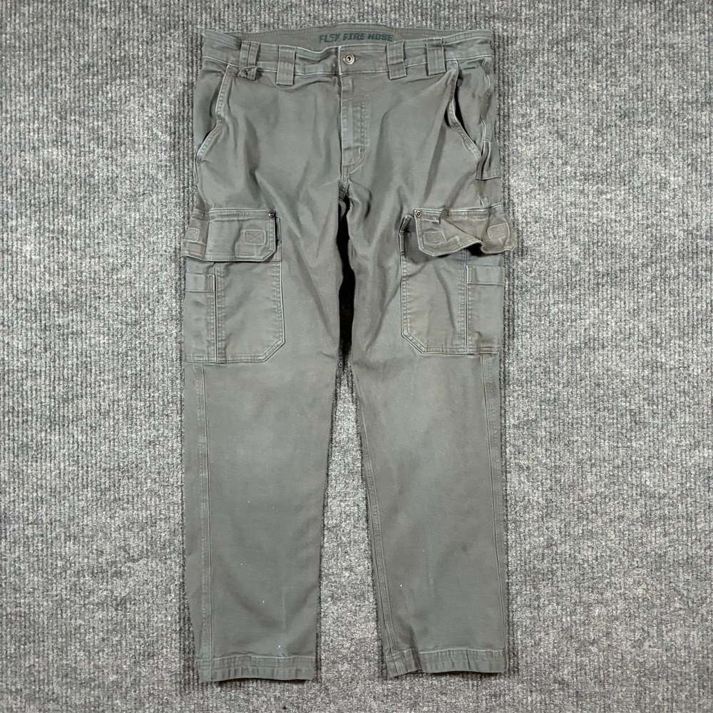 Duluth Trading Flex Fire Hose Cargo Pants Mens Size 36x32 Gray Slim Fit Low Rise